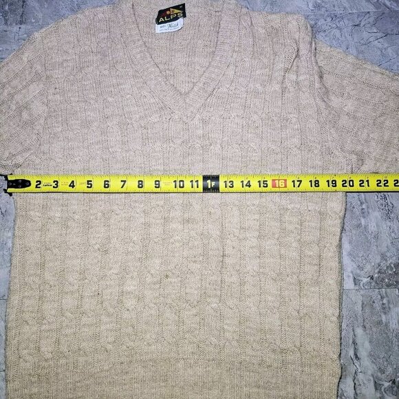 Vintage Alps Wintuk Orlon Sweater Womens Medium Pullover V Neck Beige Tan Brown - Picture 6 of 7